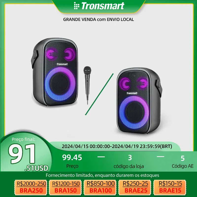 Tronsmart Halo 100 Speaker, Caixa De Som Bluetooth 60w Porttil Caixinha De Som, Com M